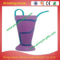 fancy drinking straw with cap/plastic drinking straw with spoon